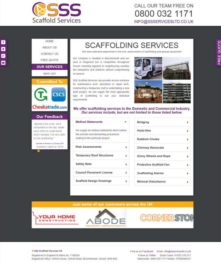 page design for sss scaffold services in bournemouth