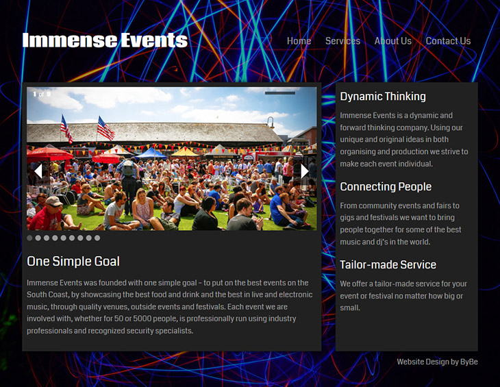 wordpress home page design for immense events